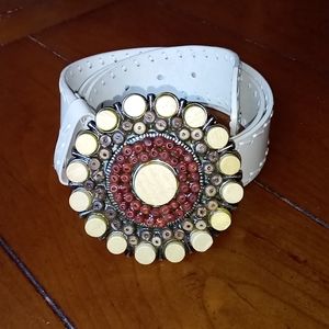 Genuine Bonded Leather Decorative Buckle Hippie Belt 70s Style Size Medium